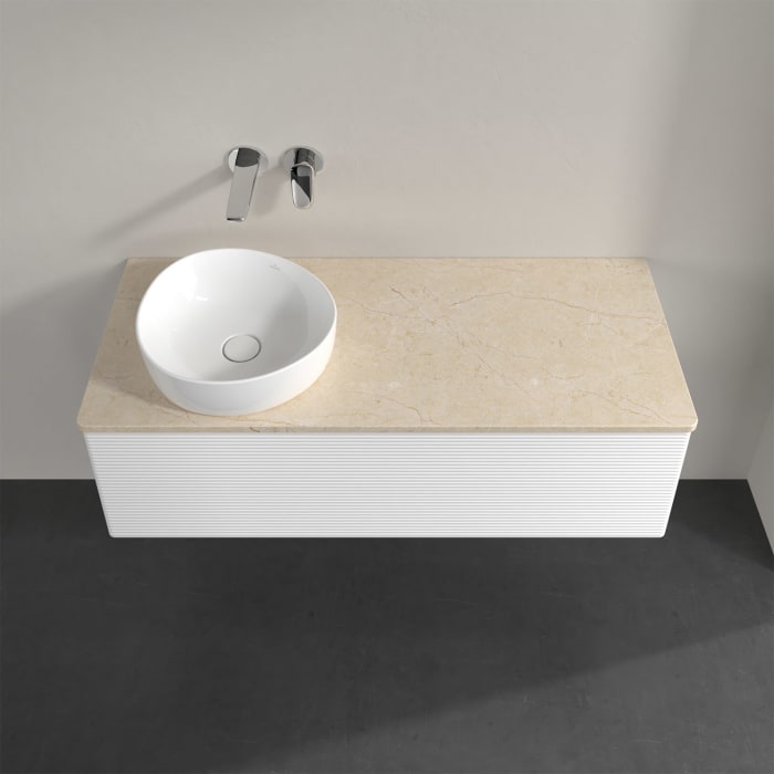 Villeroy & Boch Antao Waschbeckenunterschrank, 120 x 36 cm, 1 Auszug, Front mit Struktur, ohne Hahnloch, für Waschtisch links