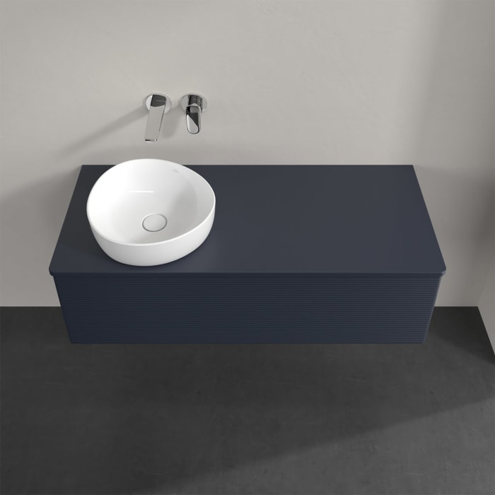 Villeroy & Boch Antao Waschbeckenunterschrank, 120 x 36 cm, 1 Auszug, Front mit Struktur, mit Hahnloch, für Waschtisch links