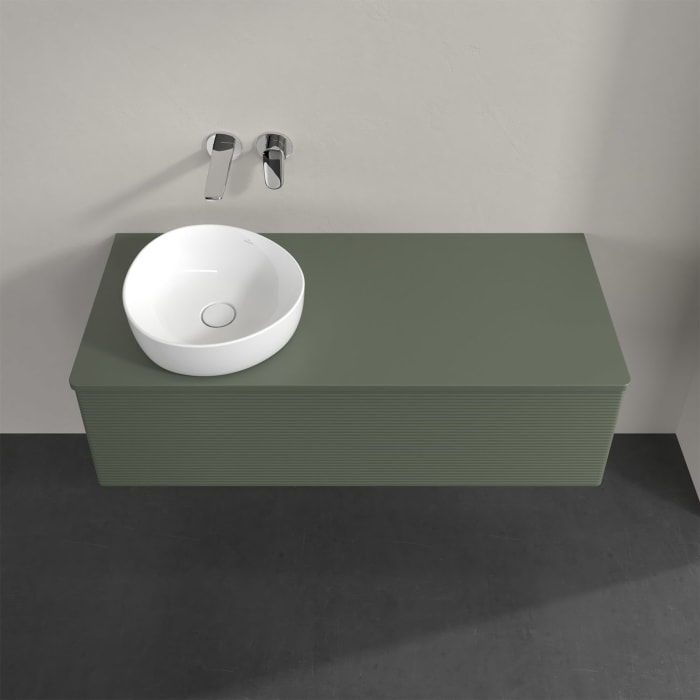 Villeroy & Boch Antao Waschbeckenunterschrank, 120 x 36 cm, 1 Auszug, Front mit Struktur, mit Hahnloch, für Waschtisch links