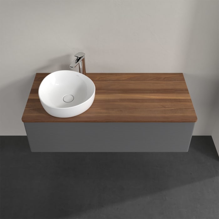 Villeroy & Boch Antao Waschbeckenunterschrank, 120 x 36 cm, 1 Auszug, Front mit Struktur, mit Hahnloch, für Waschtisch links