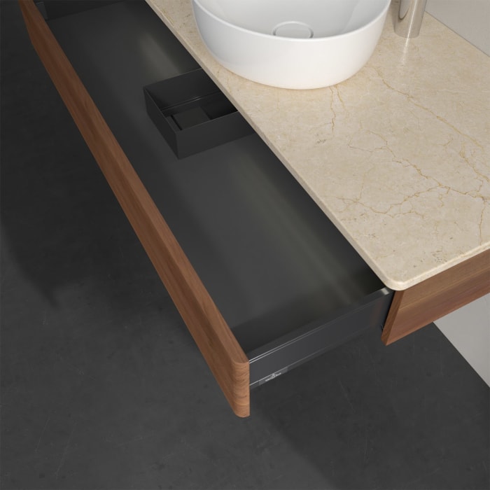 Villeroy & Boch Antao Waschbeckenunterschrank, 120 x 19 cm, 1 Auszug mit LED-Licht, Front mit Struktur, mit Hahnloch, für Waschtisch mittig