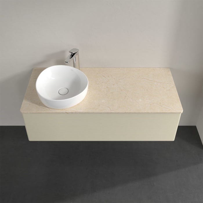 Villeroy & Boch Antao Waschbeckenunterschrank, 120 x 36 cm, 1 Auszug, Front mit Struktur, mit Hahnloch, für Waschtisch links