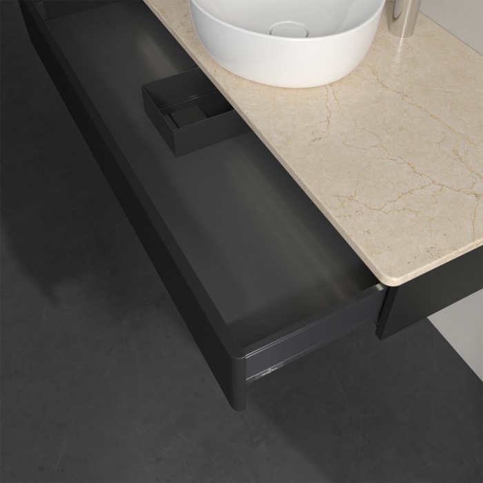 Villeroy & Boch Antao Waschbeckenunterschrank, 120 x 19 cm, 1 Auszug mit LED-Licht, Front mit Struktur, mit Hahnloch, für Waschtisch mittig