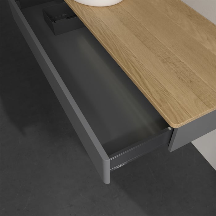 Villeroy & Boch Antao Waschbeckenunterschrank, 120 x 19 cm, 1 Auszug mit LED-Licht, Front ohne Struktur, ohne Hahnloch, für Waschtisch links