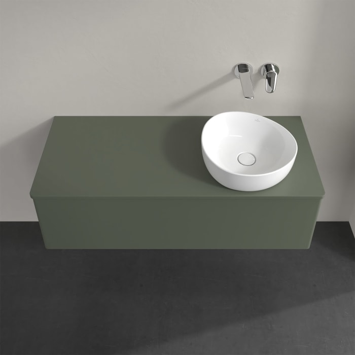 Villeroy & Boch Antao Waschbeckenunterschrank, 120 x 36 cm, 1 Auszug, Front ohne Struktur, ohne Hahnloch, für Waschtisch rechts