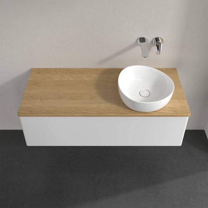 Villeroy & Boch Antao Waschbeckenunterschrank, 120 x 36 cm, 1 Auszug, Front ohne Struktur, ohne Hahnloch, für Waschtisch rechts