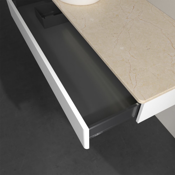 Villeroy & Boch Antao Waschbeckenunterschrank, 120 x 19 cm, 1 Auszug mit LED-Licht, Front ohne Struktur, ohne Hahnloch, für Waschtisch links