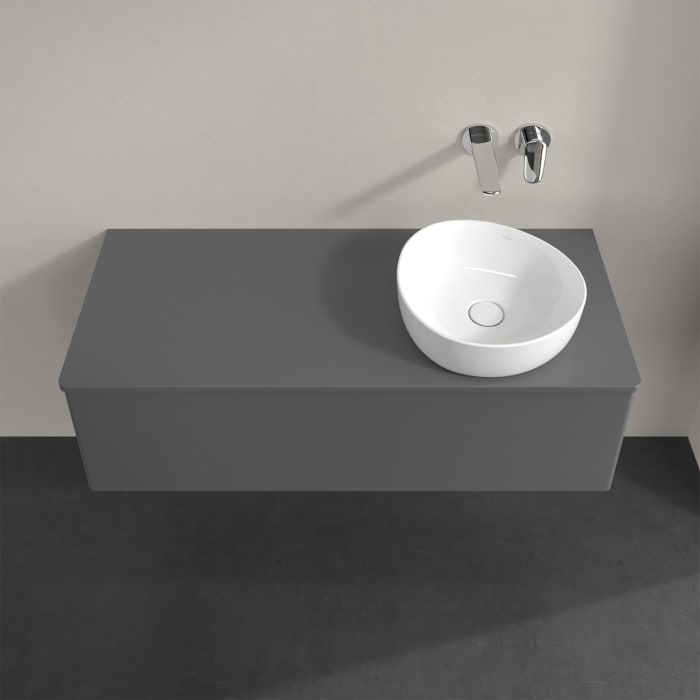 Villeroy & Boch Antao Waschbeckenunterschrank, 120 x 36 cm, 1 Auszug, Front ohne Struktur, mit Hahnloch, für Waschtisch rechts