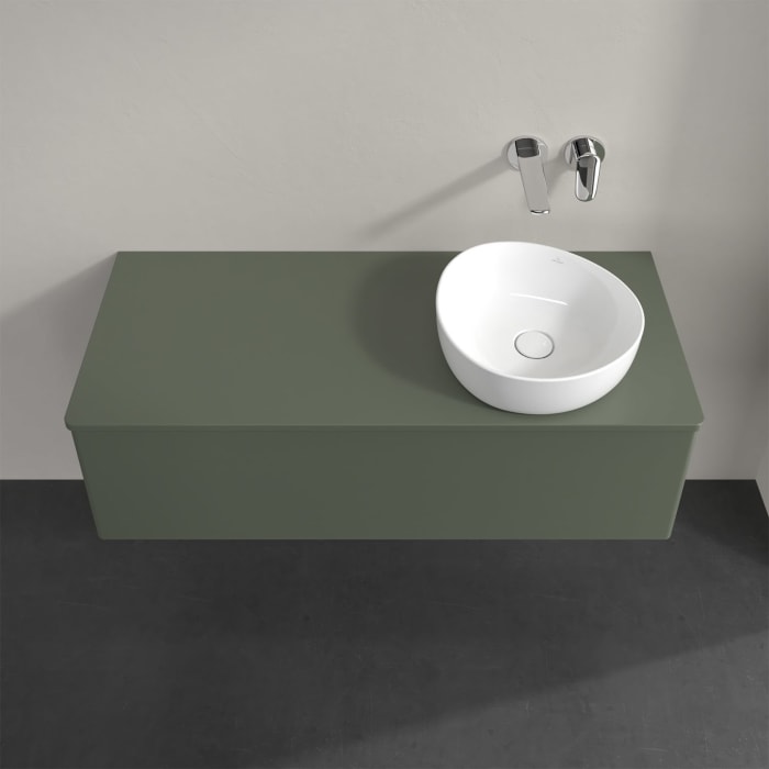 Villeroy & Boch Antao Waschbeckenunterschrank, 120 x 36 cm, 1 Auszug, Front ohne Struktur, mit Hahnloch, für Waschtisch rechts