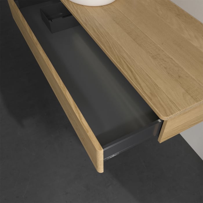 Villeroy & Boch Antao Waschbeckenunterschrank, 120 x 19 cm, 1 Auszug mit LED-Licht, Front ohne Struktur, mit Hahnloch, für Waschtisch links