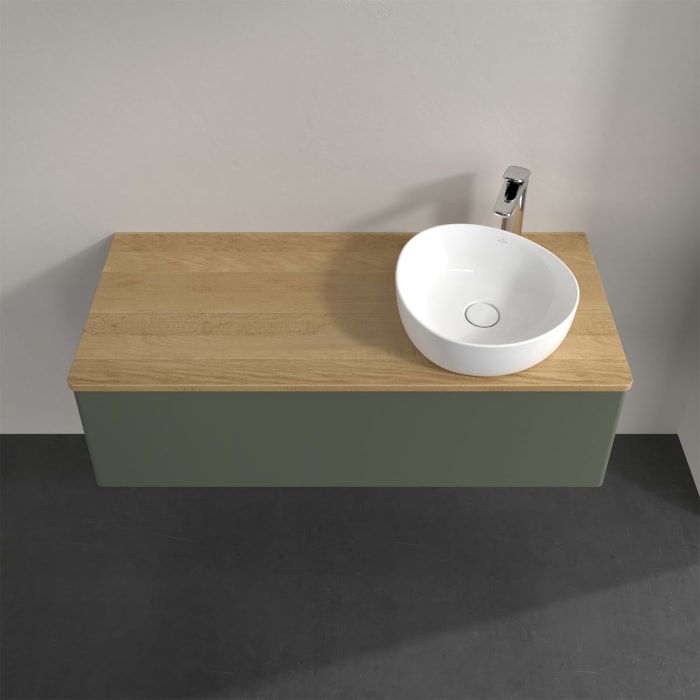 Villeroy & Boch Antao Waschbeckenunterschrank, 120 x 36 cm, 1 Auszug, Front ohne Struktur, mit Hahnloch, für Waschtisch rechts