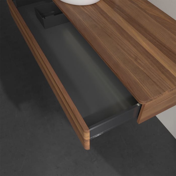 Villeroy & Boch Antao Waschbeckenunterschrank, 120 x 19 cm, 1 Auszug mit LED-Licht, Front ohne Struktur, mit Hahnloch, für Waschtisch links