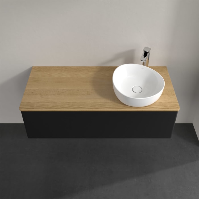 Villeroy & Boch Antao Waschbeckenunterschrank, 120 x 36 cm, 1 Auszug, Front ohne Struktur, mit Hahnloch, für Waschtisch rechts