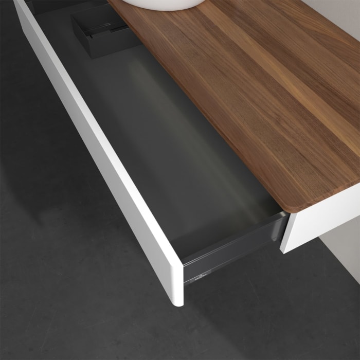 Villeroy & Boch Antao Waschbeckenunterschrank, 120 x 19 cm, 1 Auszug mit LED-Licht, Front ohne Struktur, mit Hahnloch, für Waschtisch links