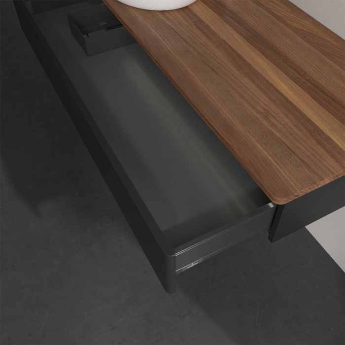 Villeroy & Boch Antao Waschbeckenunterschrank, 120 x 19 cm, 1 Auszug mit LED-Licht, Front ohne Struktur, mit Hahnloch, für Waschtisch links