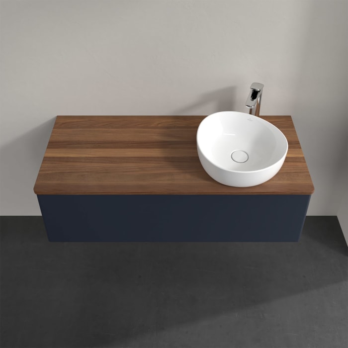 Villeroy & Boch Antao Waschbeckenunterschrank, 120 x 36 cm, 1 Auszug, Front ohne Struktur, mit Hahnloch, für Waschtisch rechts