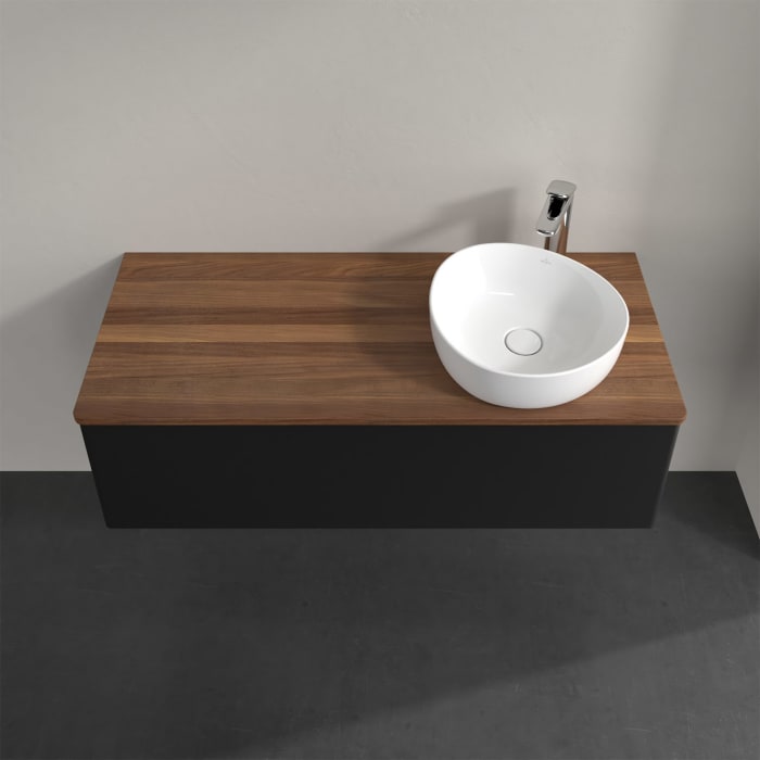 Villeroy & Boch Antao Waschbeckenunterschrank, 120 x 36 cm, 1 Auszug, Front ohne Struktur, mit Hahnloch, für Waschtisch rechts