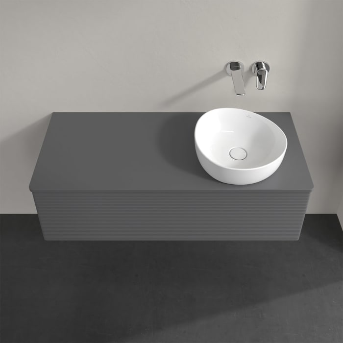 Villeroy & Boch Antao Waschbeckenunterschrank, 120 x 36 cm, 1 Auszug, Front mit Struktur, ohne Hahnloch, für Waschtisch rechts