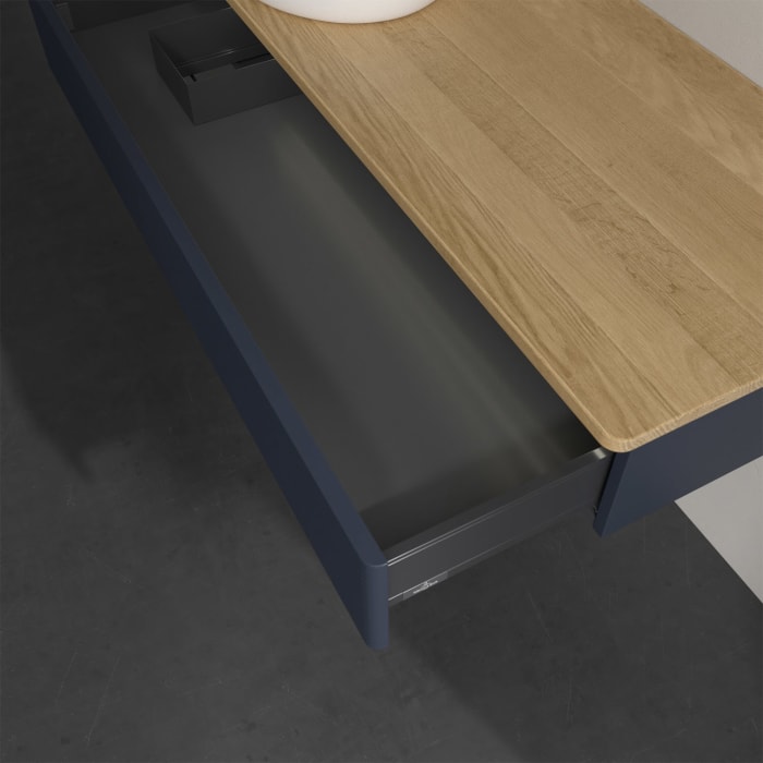 Villeroy & Boch Antao Waschbeckenunterschrank, 120 x 19 cm, 1 Auszug mit LED-Licht, Front mit Struktur, ohne Hahnloch, für Waschtisch links