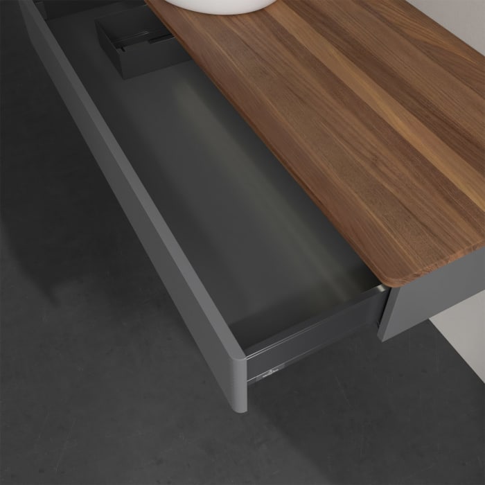 Villeroy & Boch Antao Waschbeckenunterschrank, 120 x 19 cm, 1 Auszug mit LED-Licht, Front mit Struktur, ohne Hahnloch, für Waschtisch links