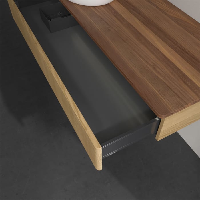 Villeroy & Boch Antao Waschbeckenunterschrank, 120 x 19 cm, 1 Auszug mit LED-Licht, Front mit Struktur, ohne Hahnloch, für Waschtisch links