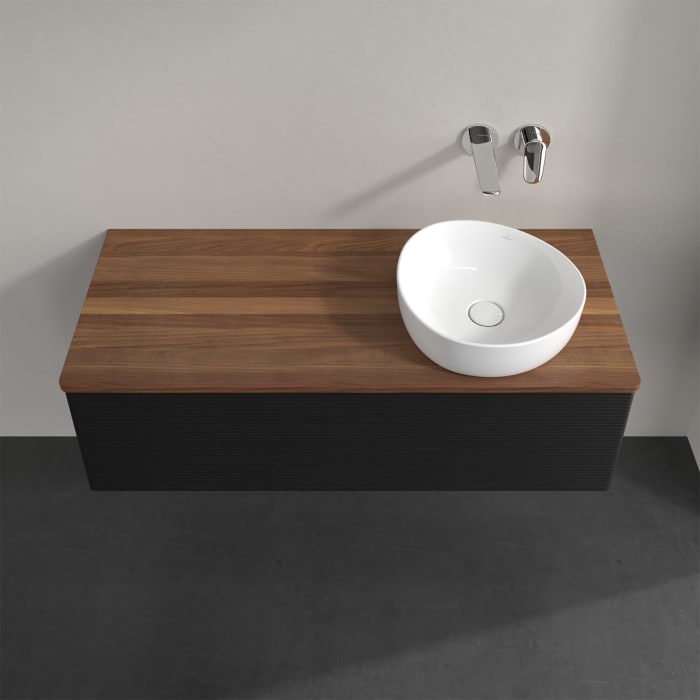 Villeroy & Boch Antao Waschbeckenunterschrank, 120 x 36 cm, 1 Auszug, Front mit Struktur, ohne Hahnloch, für Waschtisch rechts