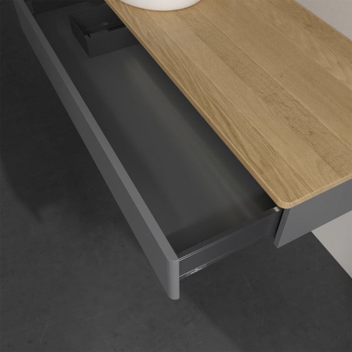 Villeroy & Boch Antao Waschbeckenunterschrank, 120 x 19 cm, 1 Auszug mit LED-Licht, Front mit Struktur, mit Hahnloch, für Waschtisch links