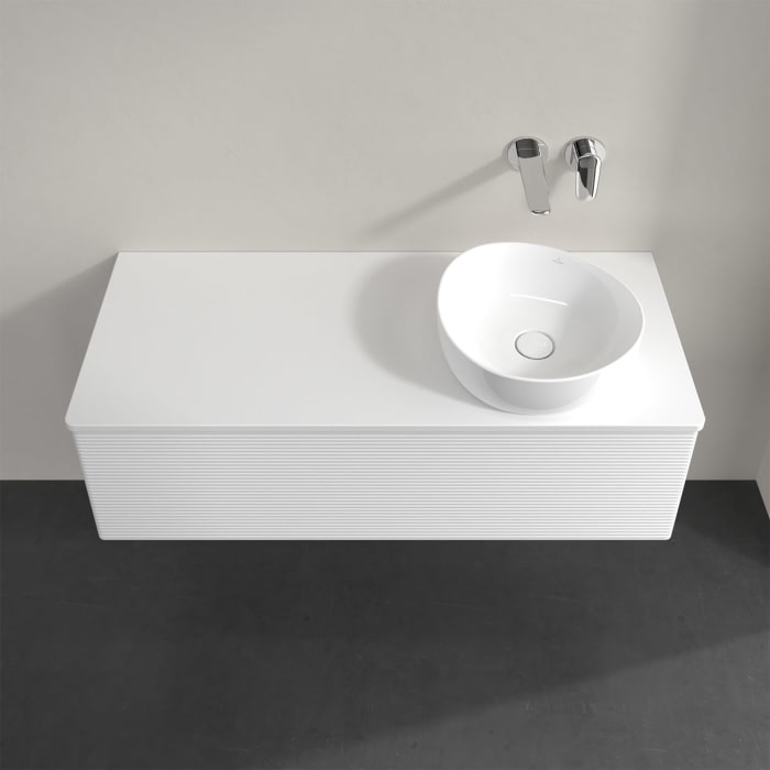 Villeroy & Boch Antao Waschbeckenunterschrank, 120 x 36 cm, 1 Auszug, Front mit Struktur, mit Hahnloch, für Waschtisch rechts