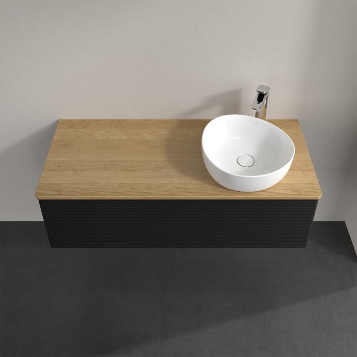 Villeroy & Boch Antao Waschbeckenunterschrank, 120 x 36 cm, 1 Auszug, Front mit Struktur, mit Hahnloch, für Waschtisch rechts