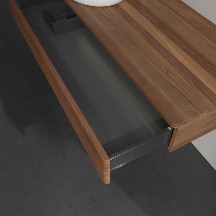 Villeroy & Boch Antao Waschbeckenunterschrank, 120 x 19 cm, 1 Auszug mit LED-Licht, Front mit Struktur, mit Hahnloch, für Waschtisch links