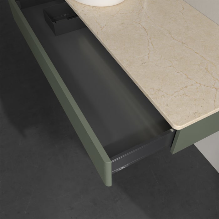 Villeroy & Boch Antao Waschbeckenunterschrank, 120 x 19 cm, 1 Auszug mit LED-Licht, Front mit Struktur, mit Hahnloch, für Waschtisch links