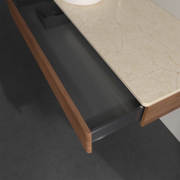 Villeroy & Boch Antao Waschbeckenunterschrank, 120 x 19 cm, 1 Auszug mit LED-Licht, Front mit Struktur, mit Hahnloch, für Waschtisch links