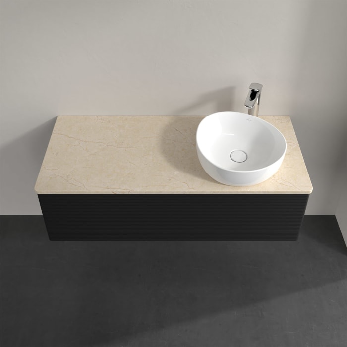 Villeroy & Boch Antao Waschbeckenunterschrank, 120 x 36 cm, 1 Auszug, Front mit Struktur, mit Hahnloch, für Waschtisch rechts