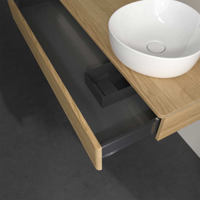 Villeroy & Boch Antao Waschbeckenunterschrank, 120 x 19 cm, 1 Auszug mit LED-Licht, Front ohne Struktur, ohne Hahnloch, für Waschtisch rechts