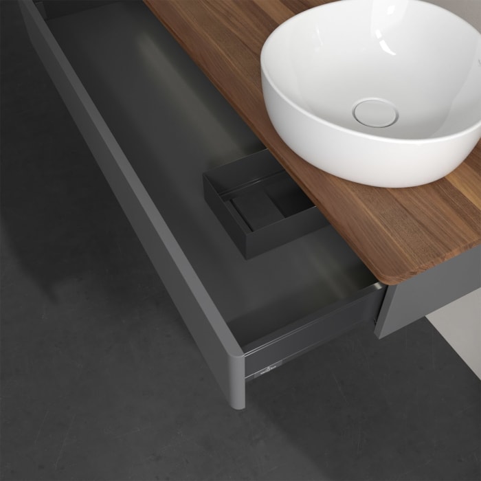 Villeroy & Boch Antao Waschbeckenunterschrank, 120 x 19 cm, 1 Auszug mit LED-Licht, Front ohne Struktur, ohne Hahnloch, für Waschtisch rechts