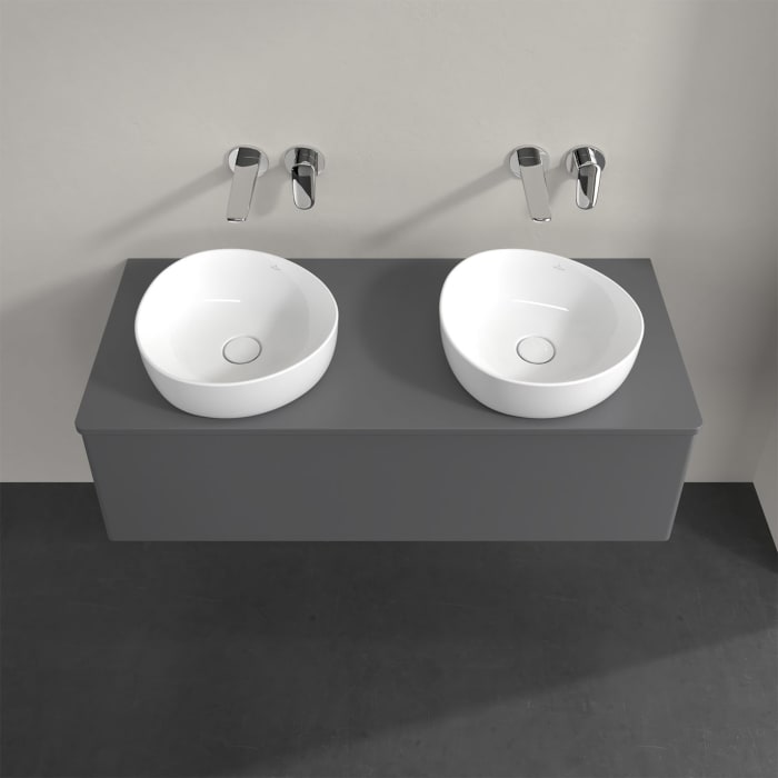 Villeroy & Boch Antao Waschbeckenunterschrank, 120 x 36 cm, 1 Auszug, Front ohne Struktur, mit Hahnloch, für Waschtisch links und rechts