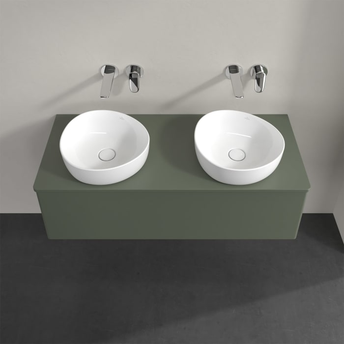 Villeroy & Boch Antao Waschbeckenunterschrank, 120 x 36 cm, 1 Auszug, Front ohne Struktur, mit Hahnloch, für Waschtisch links und rechts