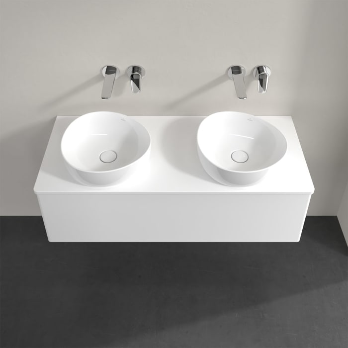 Villeroy & Boch Antao Waschbeckenunterschrank, 120 x 36 cm, 1 Auszug, Front ohne Struktur, mit Hahnloch, für Waschtisch links und rechts