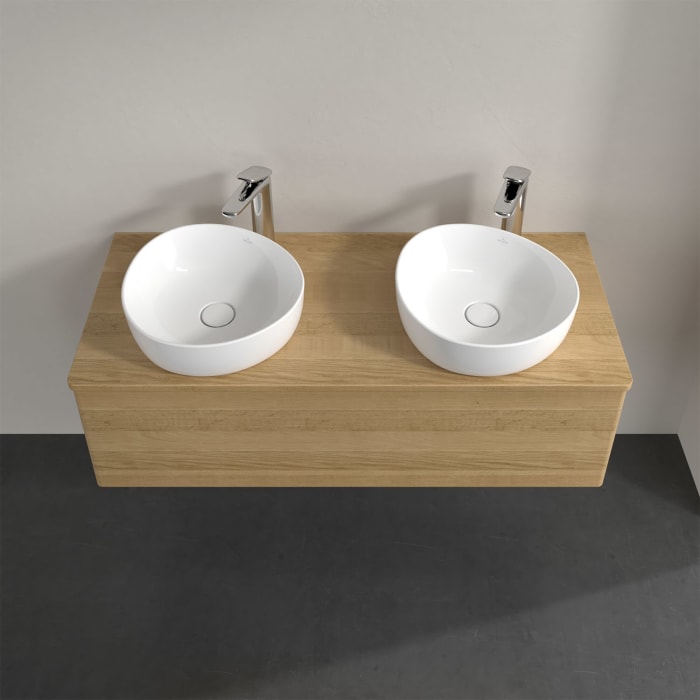 Villeroy & Boch Antao Waschbeckenunterschrank, 120 x 36 cm, 1 Auszug, Front ohne Struktur, mit Hahnloch, für Waschtisch links und rechts