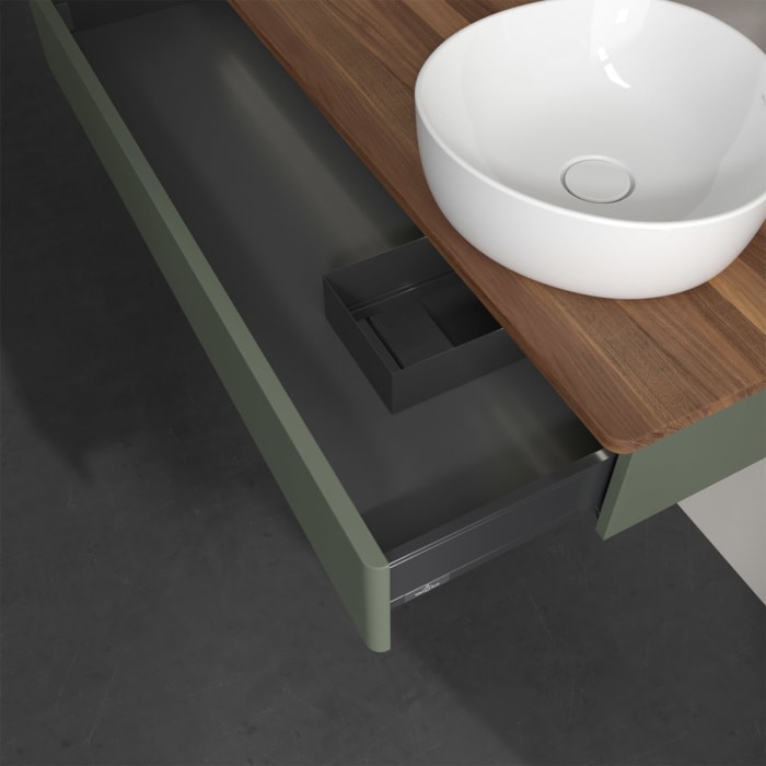 Villeroy & Boch Antao Waschbeckenunterschrank, 120 x 19 cm, 1 Auszug mit LED-Licht, Front ohne Struktur, mit Hahnloch, für Waschtisch rechts