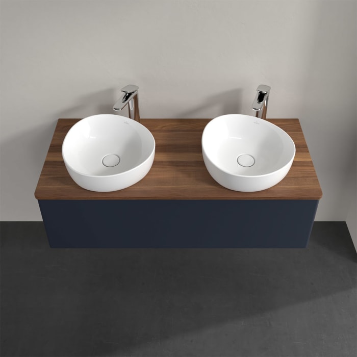 Villeroy & Boch Antao Waschbeckenunterschrank, 120 x 36 cm, 1 Auszug, Front ohne Struktur, mit Hahnloch, für Waschtisch links und rechts