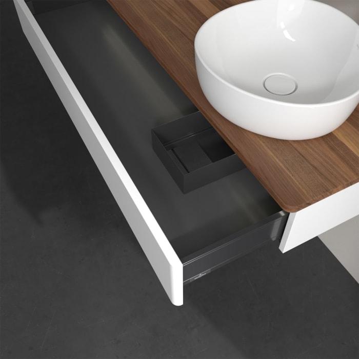 Villeroy & Boch Antao Waschbeckenunterschrank, 120 x 19 cm, 1 Auszug mit LED-Licht, Front ohne Struktur, mit Hahnloch, für Waschtisch rechts