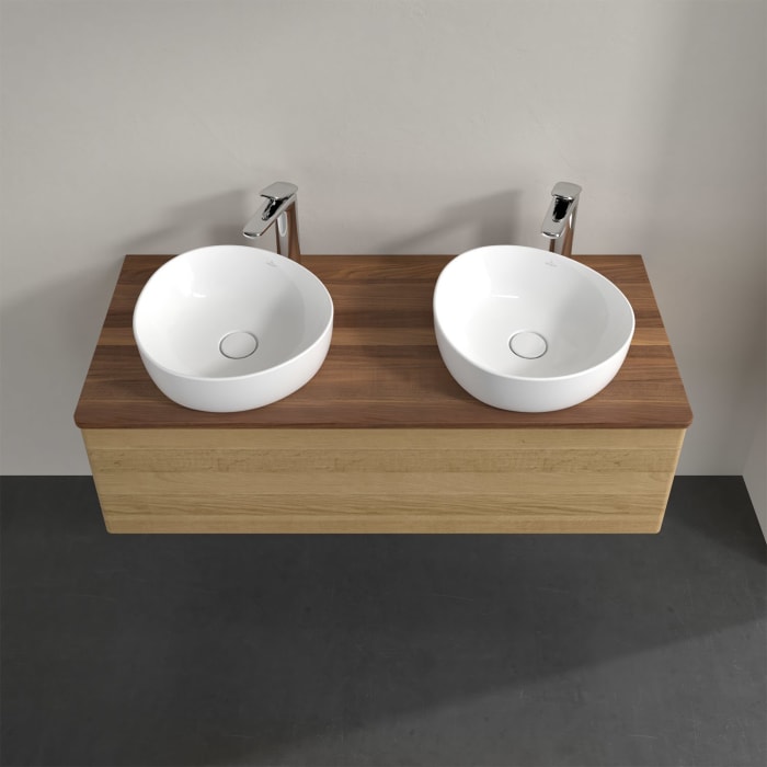 Villeroy & Boch Antao Waschbeckenunterschrank, 120 x 36 cm, 1 Auszug, Front ohne Struktur, mit Hahnloch, für Waschtisch links und rechts