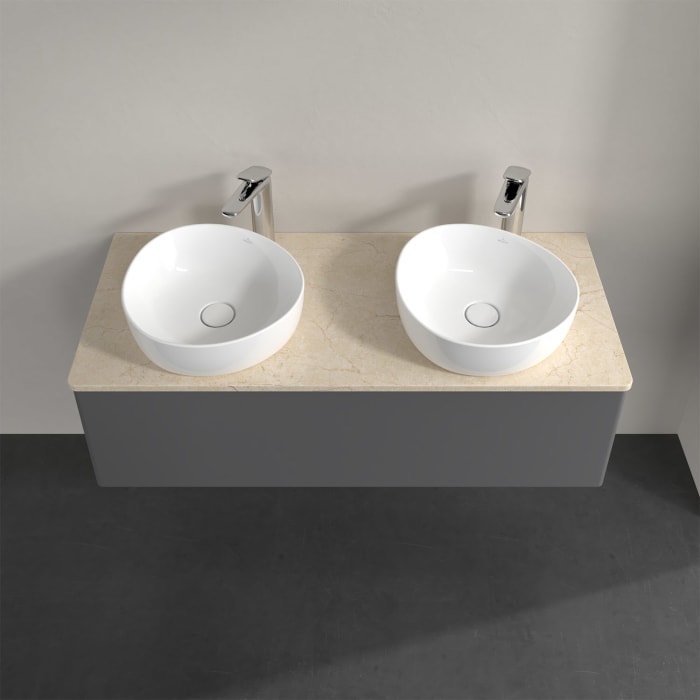 Villeroy & Boch Antao Waschbeckenunterschrank, 120 x 36 cm, 1 Auszug, Front ohne Struktur, mit Hahnloch, für Waschtisch links und rechts