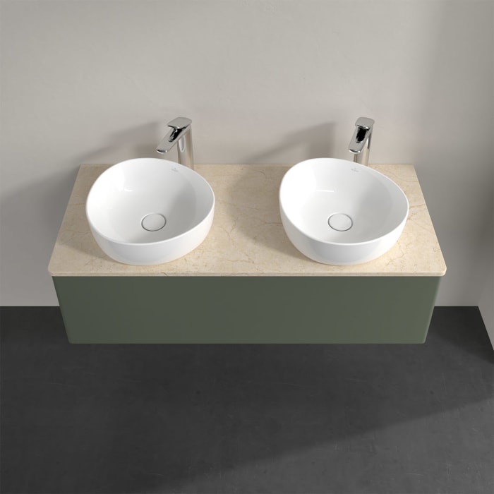 Villeroy & Boch Antao Waschbeckenunterschrank, 120 x 36 cm, 1 Auszug, Front ohne Struktur, mit Hahnloch, für Waschtisch links und rechts