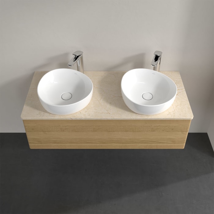 Villeroy & Boch Antao Waschbeckenunterschrank, 120 x 36 cm, 1 Auszug, Front ohne Struktur, mit Hahnloch, für Waschtisch links und rechts