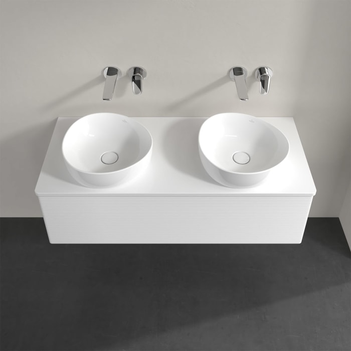 Villeroy & Boch Antao Waschbeckenunterschrank, 120 x 36 cm, 1 Auszug, Front mit Struktur, ohne Hahnloch, für Waschtisch links und rechts