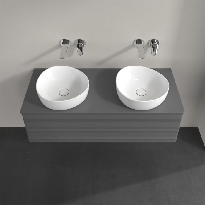 Villeroy & Boch Antao Waschbeckenunterschrank, 120 x 36 cm, 1 Auszug, Front mit Struktur, ohne Hahnloch, für Waschtisch links und rechts