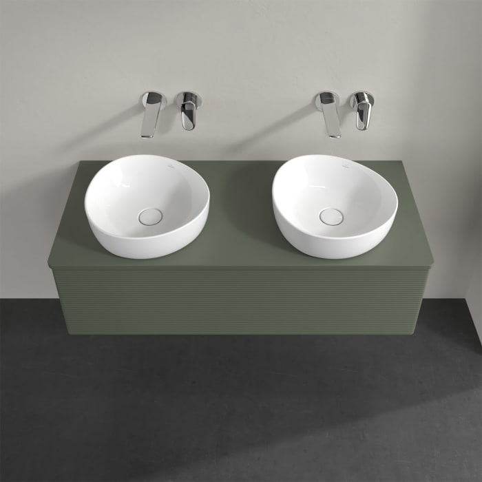 Villeroy & Boch Antao Waschbeckenunterschrank, 120 x 36 cm, 1 Auszug, Front mit Struktur, ohne Hahnloch, für Waschtisch links und rechts