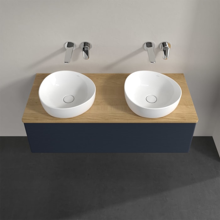 Villeroy & Boch Antao Waschbeckenunterschrank, 120 x 36 cm, 1 Auszug, Front mit Struktur, ohne Hahnloch, für Waschtisch links und rechts